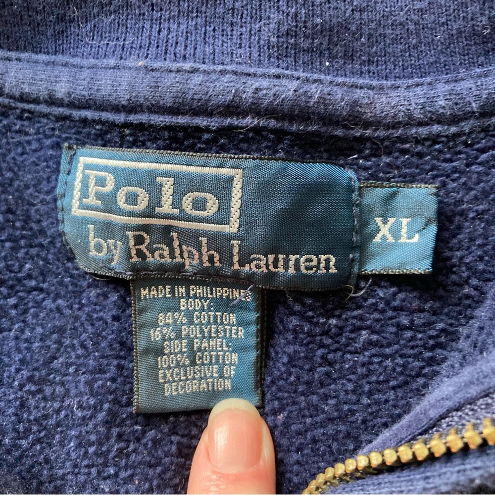 Vtg 90s Polo Ralph Lauren RL P-Wing Stadium‎ Quarter Zip Sweatshirt XL Rare Navy - Picture 5 of 9